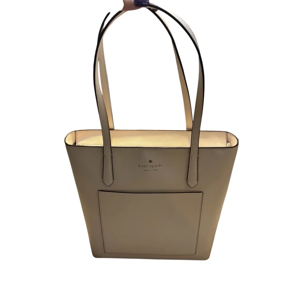 NWT Kate Spade Tote Parchment White Bag Saffiano PVC Daily K8662 Gold Logo NEW